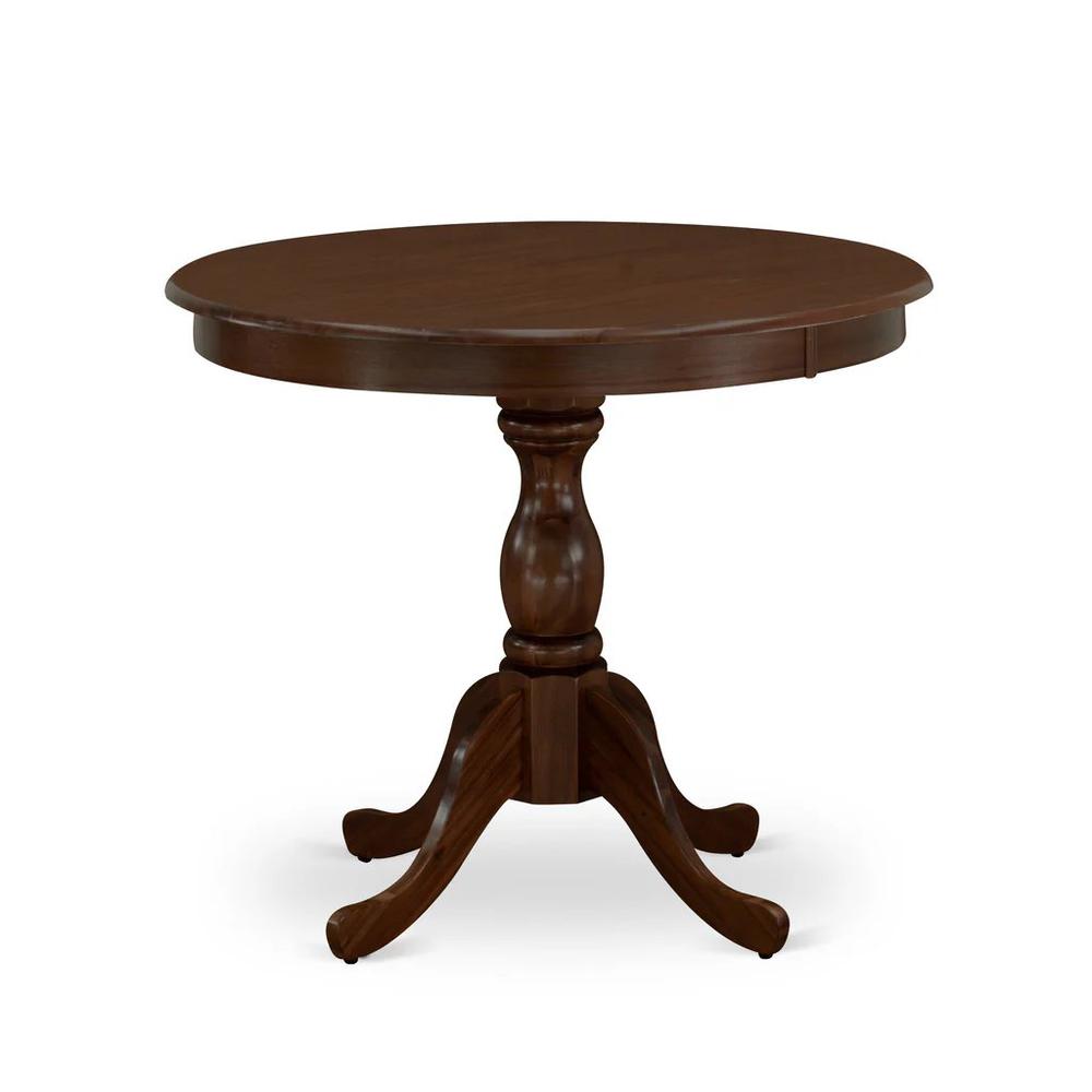 AMLA3-MAH-04 3 Piece Dining Table Set - 1 Pedestal Table and 2 Light Tan Dinning Chairs - Mahogany Finish. Picture 1