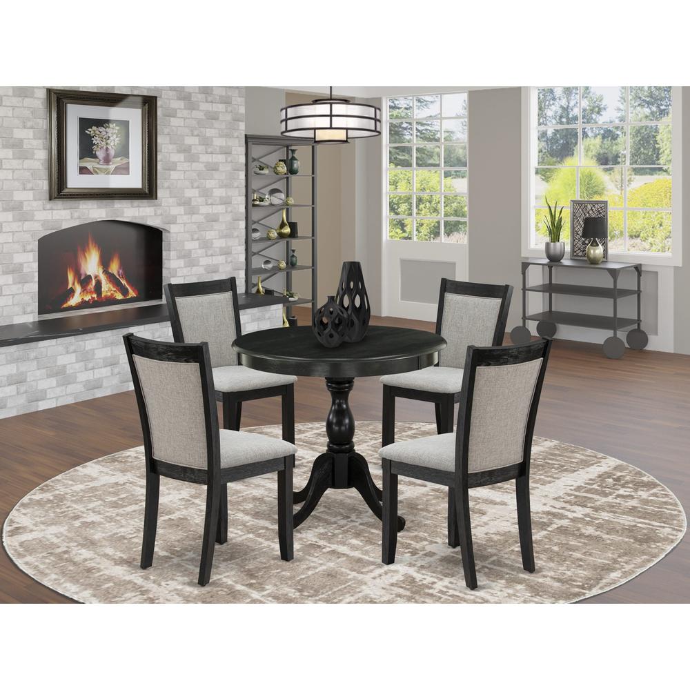 East West Furniture 5-Pc Kitchen Room Table Set Contains a Kitchen Table and 4 Shitake Linen Fabric Parsons Chairs - Wire Brushed Black Finish. Picture 1