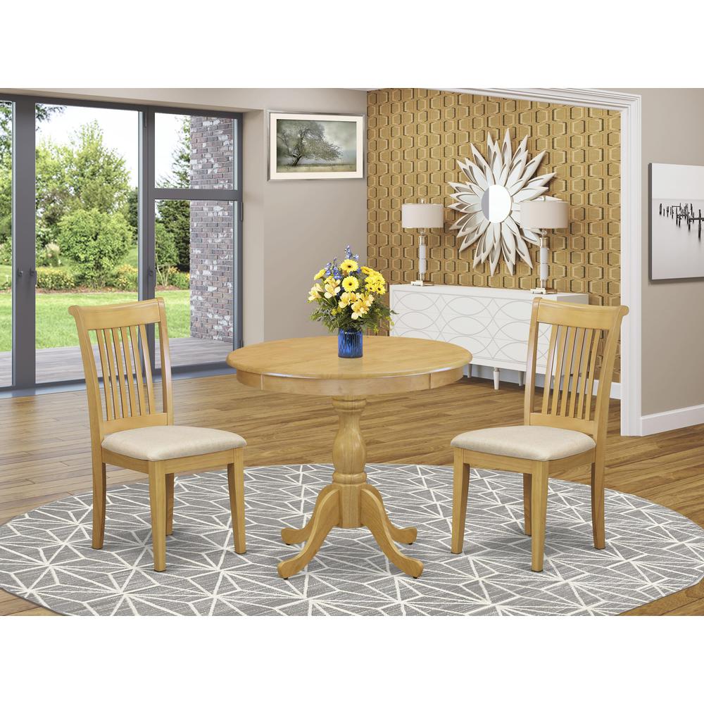 AMPO3-OAK-C 3 Piece Dining Table Set - 1 Modern Dining Table and 2 Oak Dining Room Chair - Oak Finish. Picture 1
