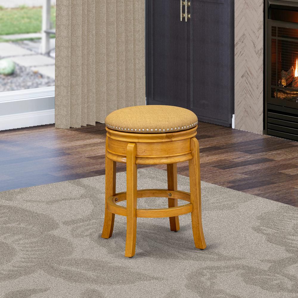 AMS024-416 Wonderful Wood Bar Stool- Stool Counter Height with Round Shape - Vegas Gold PU leather Seat and 4 Hardwood Curved Legs - Round Wooden Stool in Oak End. Picture 1