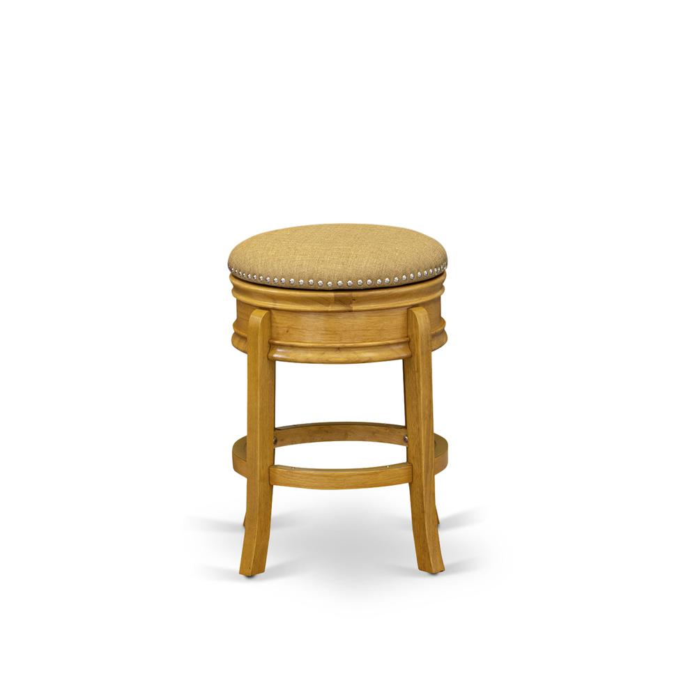 AMS024-416 Wonderful Wood Bar Stool- Stool Counter Height with Round Shape - Vegas Gold PU leather Seat and 4 Hardwood Curved Legs - Round Wooden Stool in Oak End. Picture 3