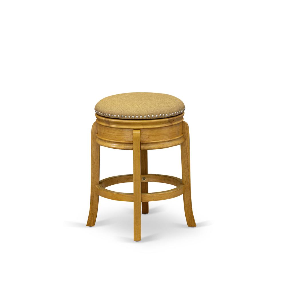 AMS024-416 Wonderful Wood Bar Stool- Stool Counter Height with Round Shape - Vegas Gold PU leather Seat and 4 Hardwood Curved Legs - Round Wooden Stool in Oak End. Picture 5