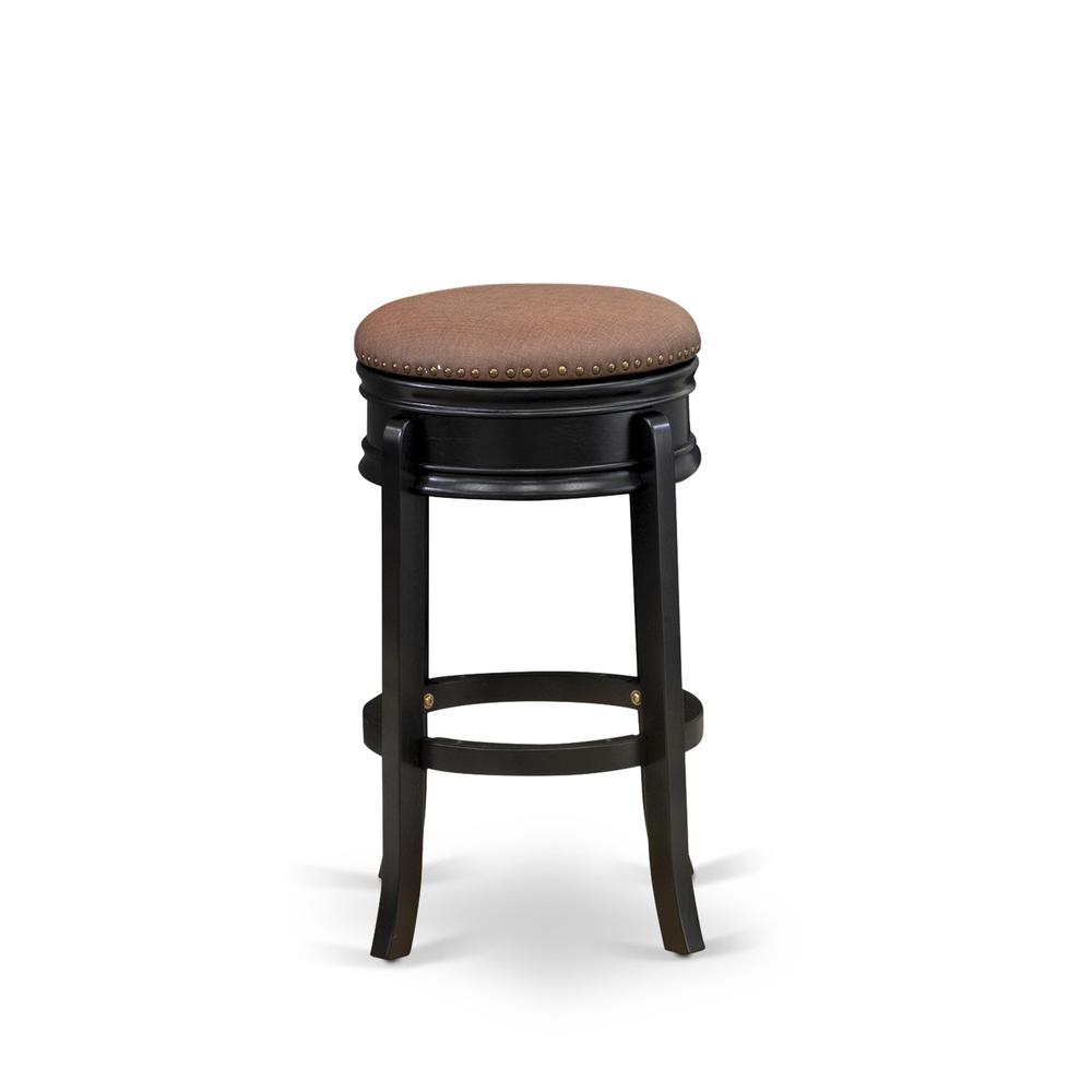 AMS030-112 Stunning Stool Counter Height- Backless Stool with Round Shape - Brown Roast PU leather Seat and 4 Real Wood Curved Legs - Counter Bar Stool in Black End. Picture 3