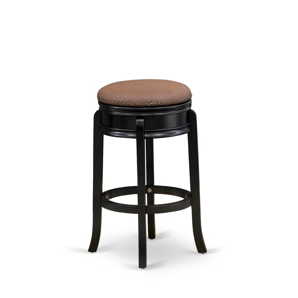 AMS030-112 Stunning Stool Counter Height- Backless Stool with Round Shape - Brown Roast PU leather Seat and 4 Real Wood Curved Legs - Counter Bar Stool in Black End. Picture 4