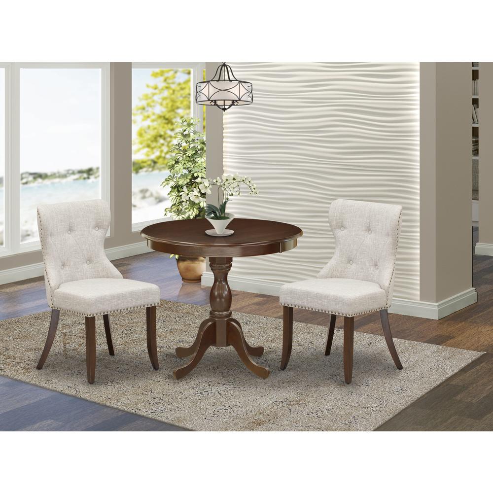 AMSI3-MAH-35 3 Piece Dining Table Set - 1 Kitchen Table and 2 Doeskin Kitchen Chairs - Mahogany Finish. Picture 8