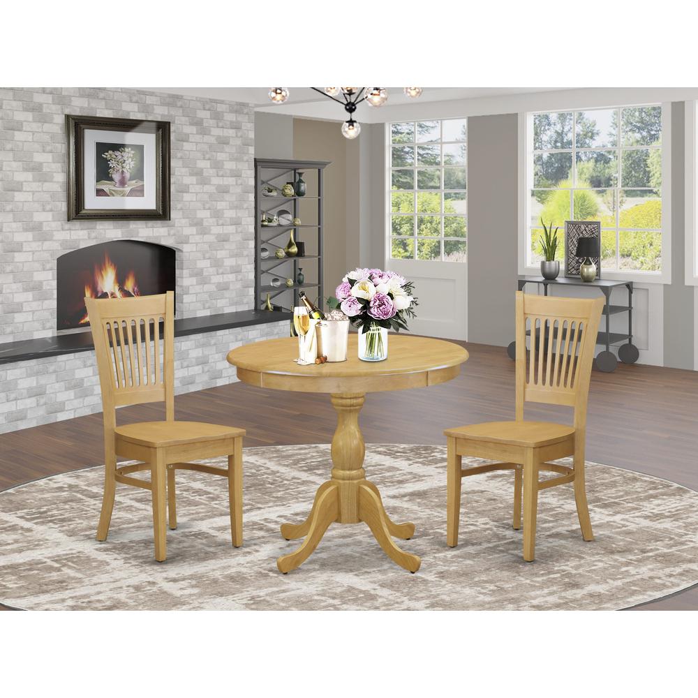 AMVA3-OAK-W 3 Piece Dining Room Table Set - 1 Wood Dining Table and 2 Oak Mid Century Chair - Oak Finish. Picture 1