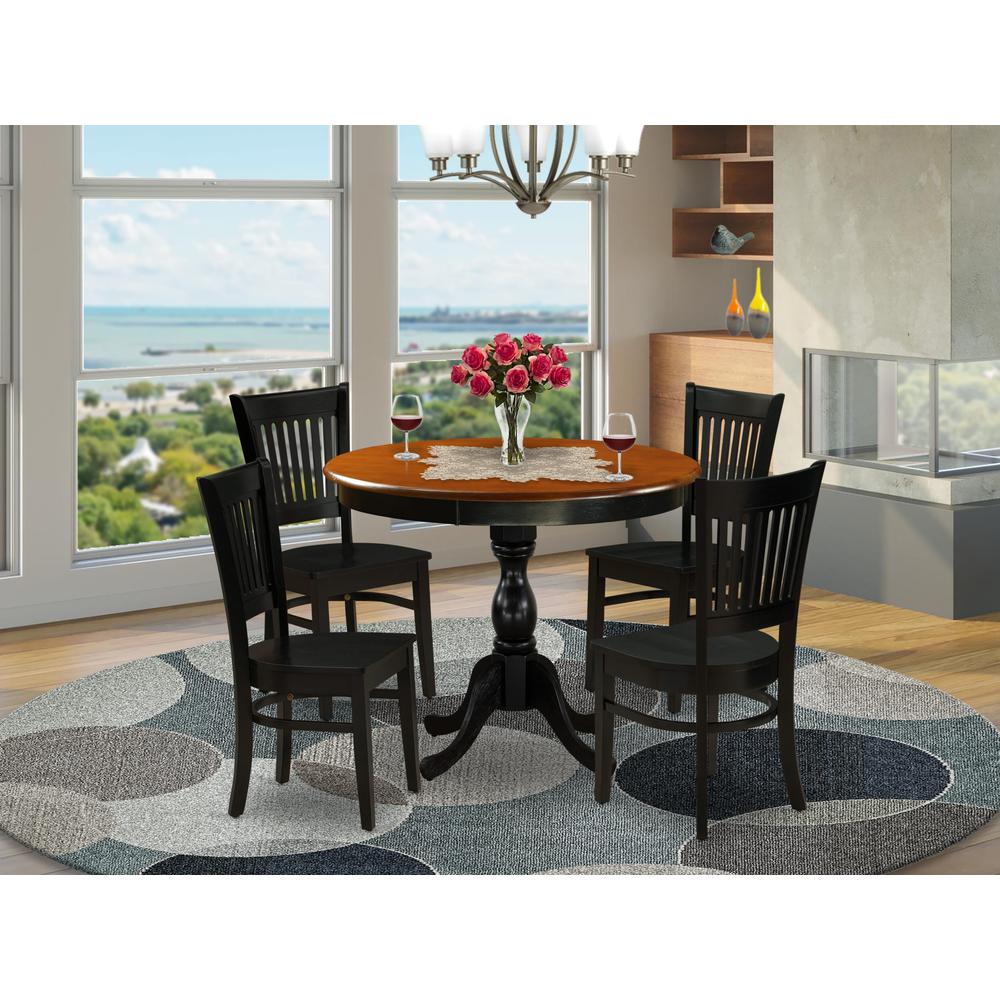 East West Furniture 5-Piece Dining Table Set Consist of Kitchen Table and 4 Mid Century Chairs with Slatted Back - Black Finish. Picture 2