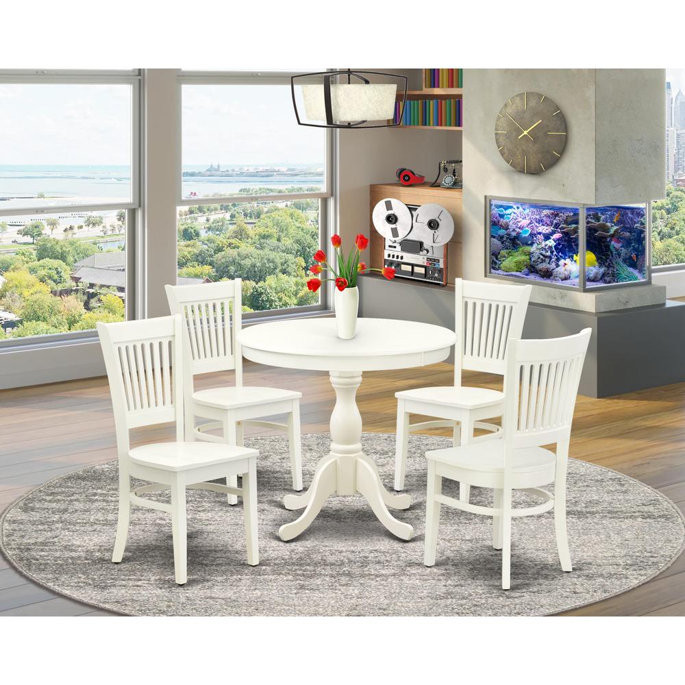 AMVA5-LWH-W - 5-Pc Dinette Set- 4 dining room chairs and Modern dining room table - Wooden Seat and Slatted Chair Back (Linen White Finish). Picture 1