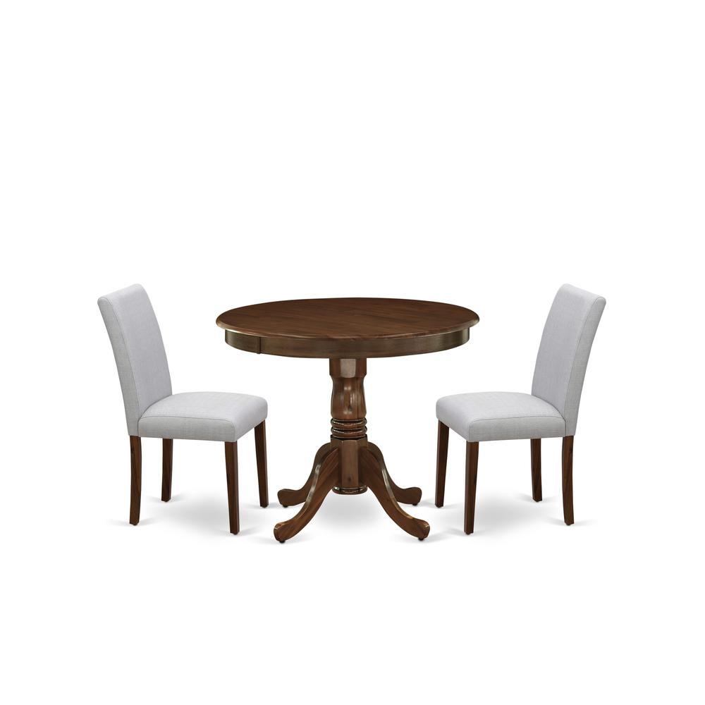 3 Pc Dining Table Set Includes a Round Table and 2 Parson Chairs, Antique Walnut. Picture 6