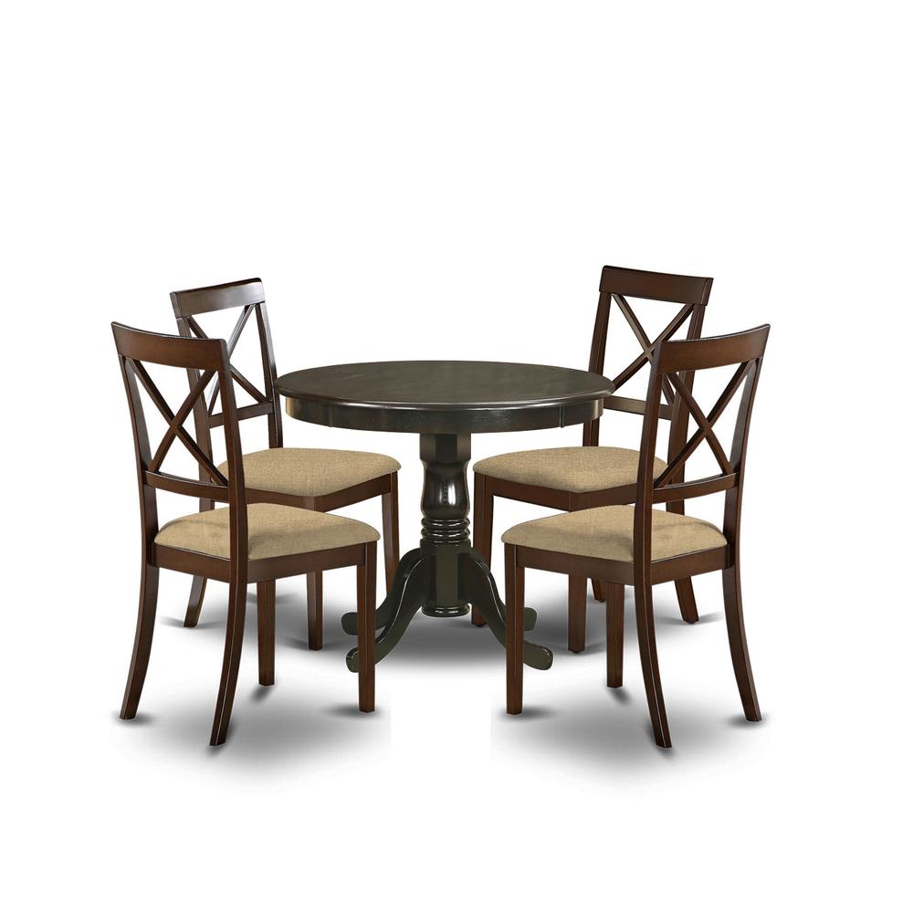 ANBO5-CAP-C 5 Pc small Kitchen Table and Chairs set-round Table and 4 Chairs for Dining room. Picture 1