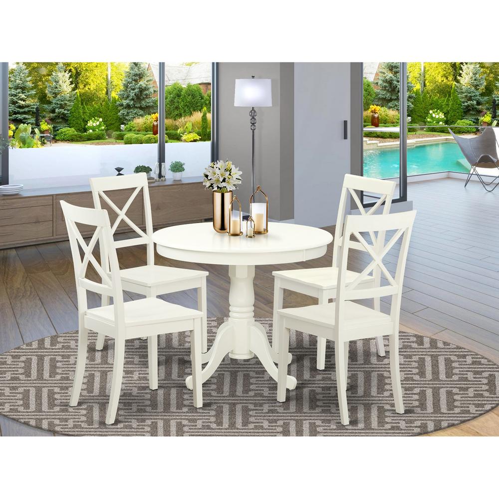 5  Pc  set  with  a  Table  and  4  Wood  Dinette  Chairs  Having  Linen  White  .. Picture 1