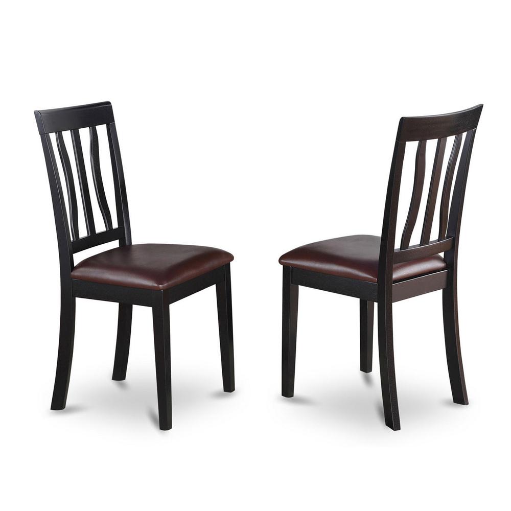 Antique  Dining  Chair  Faux  Leather  Seat  with  Black  and  Cherry  Finish,  Set  of  2. Picture 1