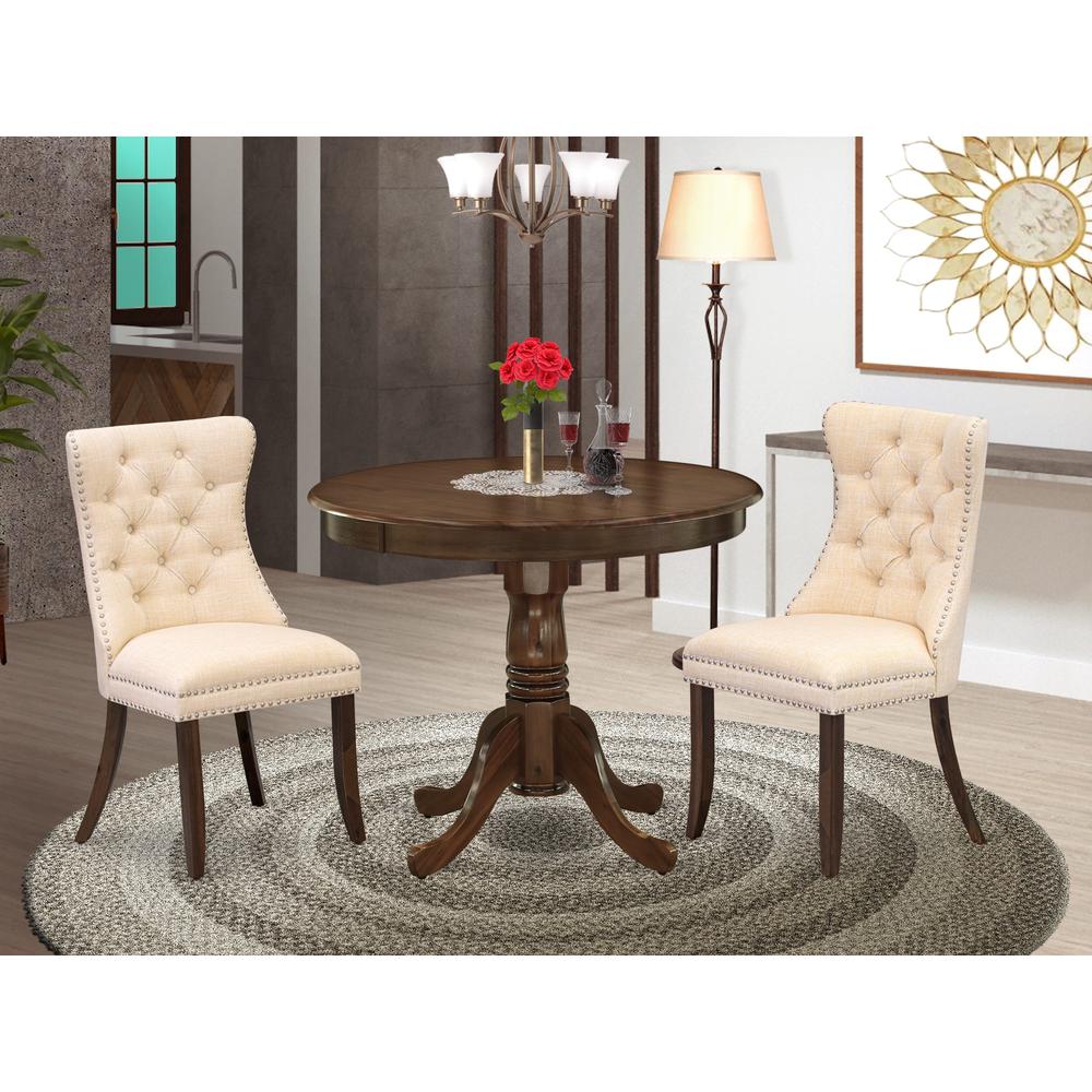 3 Piece Modern Dining Table Set Consists of a Round Kitchen Table with Pedestal. Picture 1