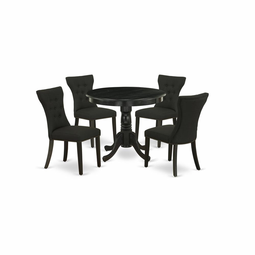 5Pc Dining Set - 36" Round Table and 4 Parson Chairs - Wirebrushed Black Color. Picture 1