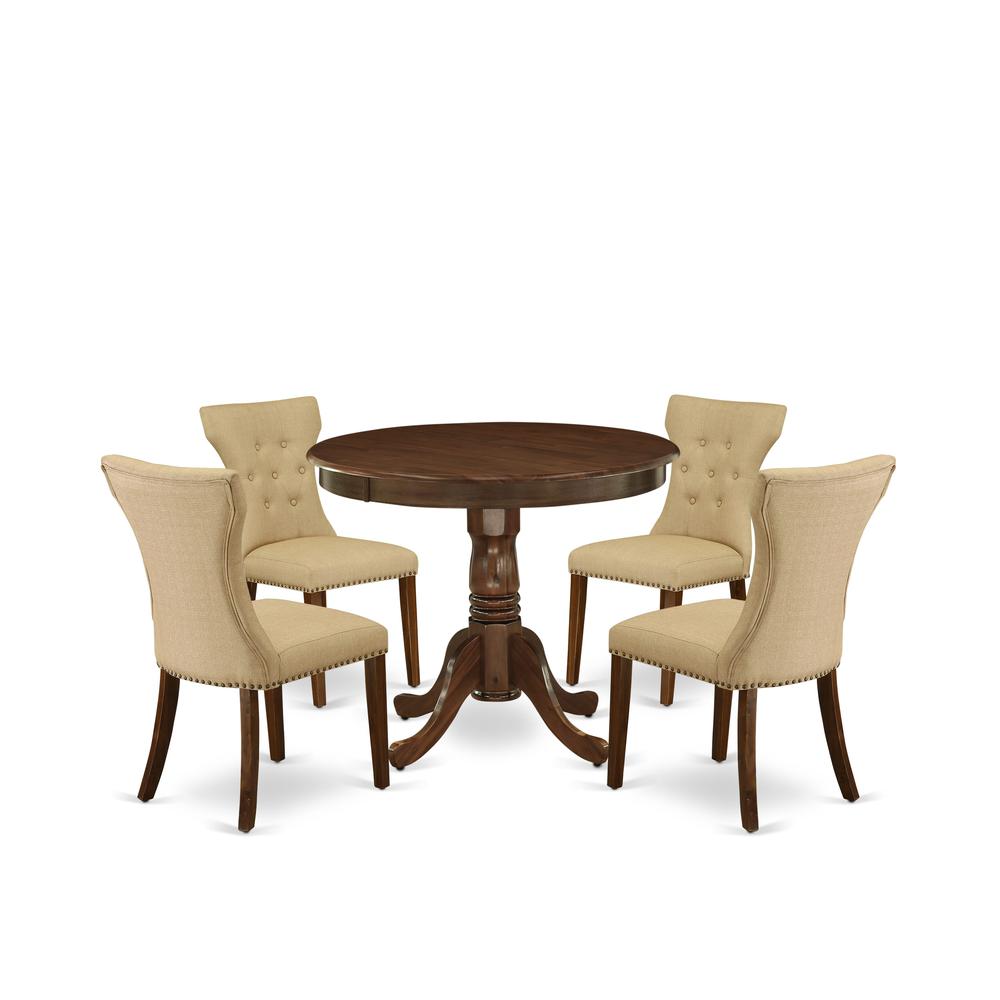 5 Pc Dining Table Set Consist of a Round Table and 4 Parson Chairs. Picture 6