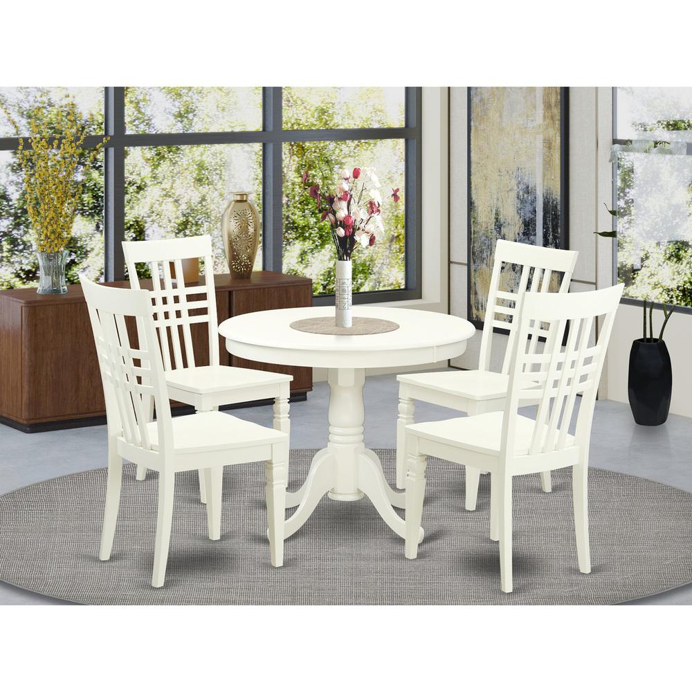 5  Pc  set  with  a  Table  and  4  Wood  Kitchen  Chairs  with  Linen  White.. Picture 1