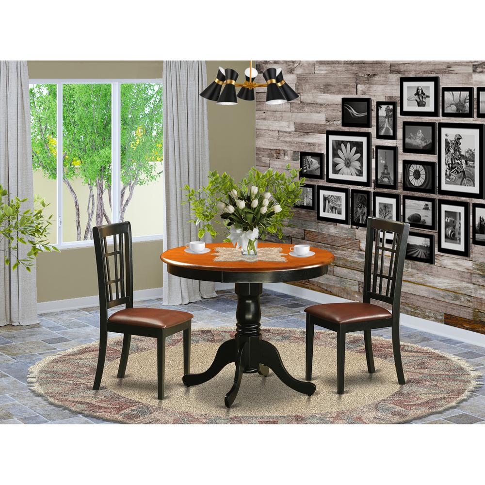 3  PC  Dining  Table  with  2  Leather  Chairs  in  Black  and  Cherry. Picture 1