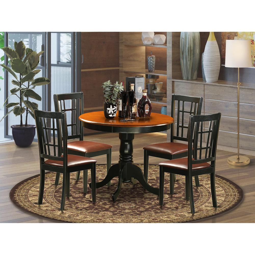 5  Pc  Dining  Table  with  4  Leather  Chairs  in  Black  and  Cherry. Picture 1