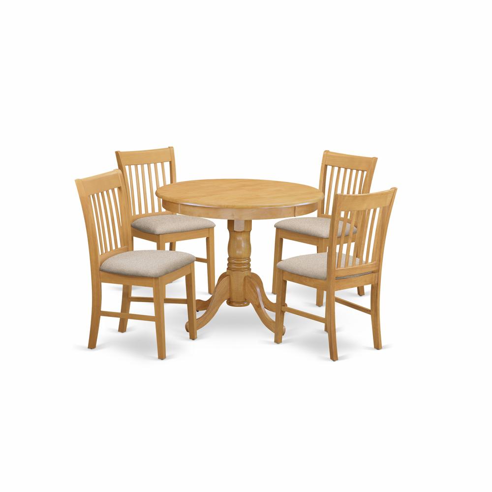ANNO5-OAK-C 5 Pc Dinette Table set - Small Kitchen Table and 4 Dining Chairs. Picture 1