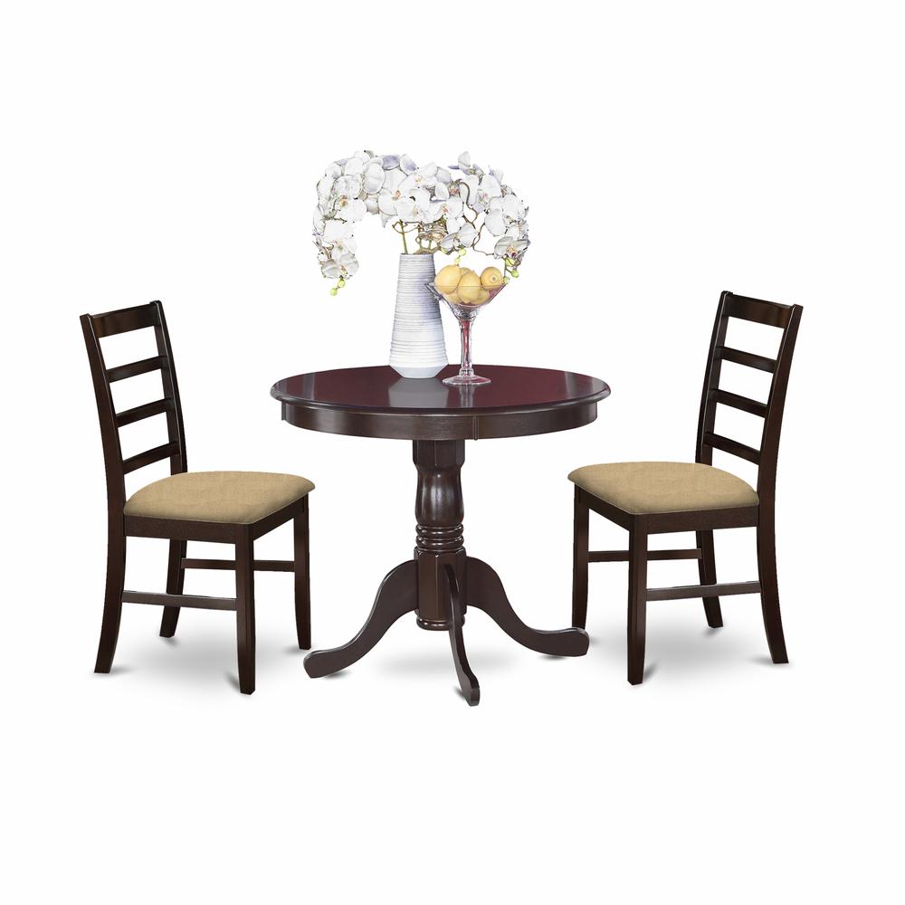 ANPF3-CAP-C 3 Pc small Kitchen Table and Chairs set-round Kitchen Table and 2 Kitchen Chairs. Picture 1