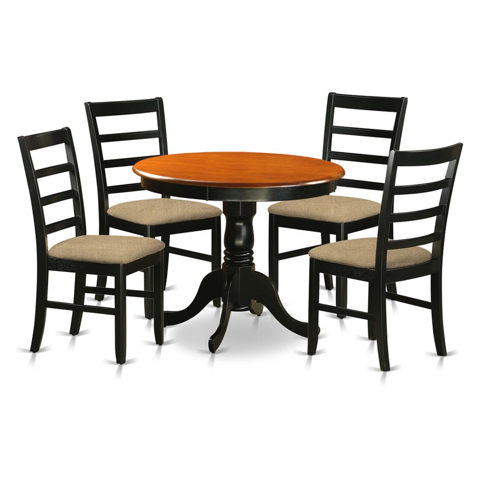 ANPF5-BLK-C Dining furniture set - 5 Pcs with 4 Linen Chairs in Black. Picture 1