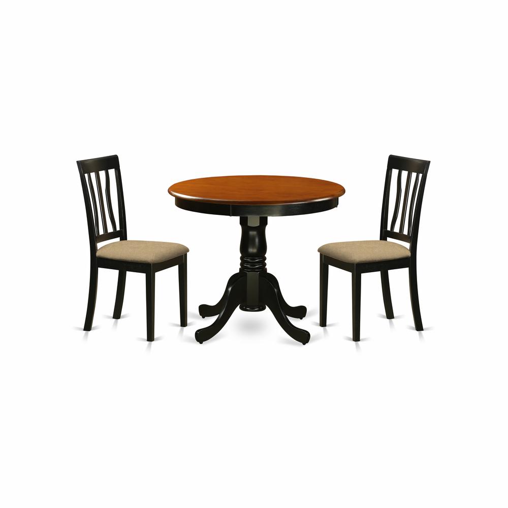ANTI3-BLK-C 3 PC Kitchen Table set-round Kitchen Table plus 2 Dining Chairs. Picture 1