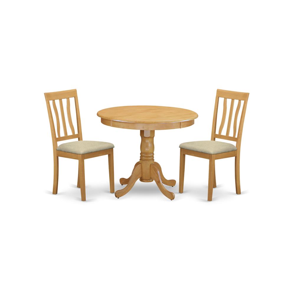 ANTI3-OAK-C 3 PC Kitchen Table set-small Kitchen Table plus 2 Dining Chairs. Picture 1