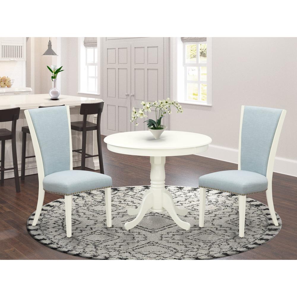 ANVE3-LWH-15 3 Pc Dining Set - 2 Dining Chair with High Back and 1 Dining Room Table - Linen White Finish. Picture 1