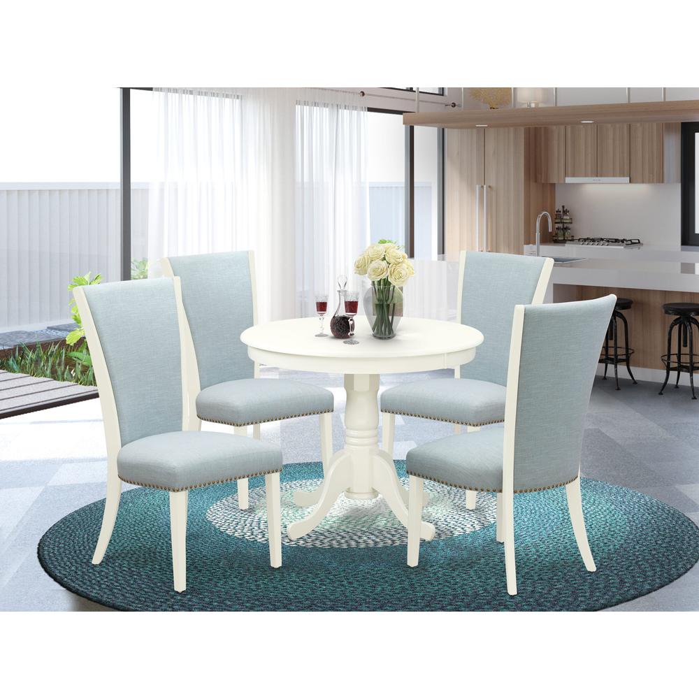 ANVE5-LWH-15 5 Pc Modern Dining Set - 4 Kitchen Chairs with High Back and 1 Dining Table - Linen White Finish. Picture 1
