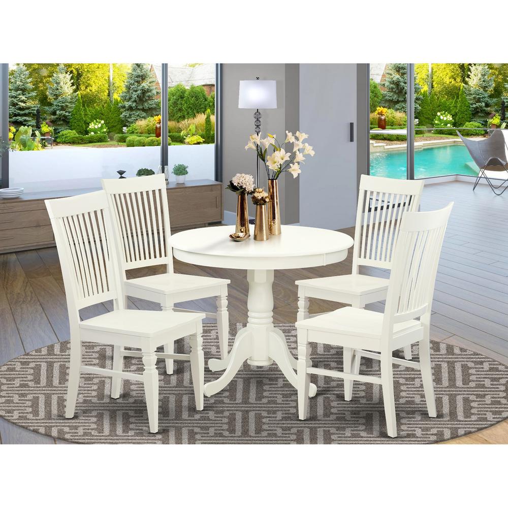 5  Pc  set  with  a  Table  and  4  Wood  Dinette  Chairs  in  Linen  White.. Picture 1