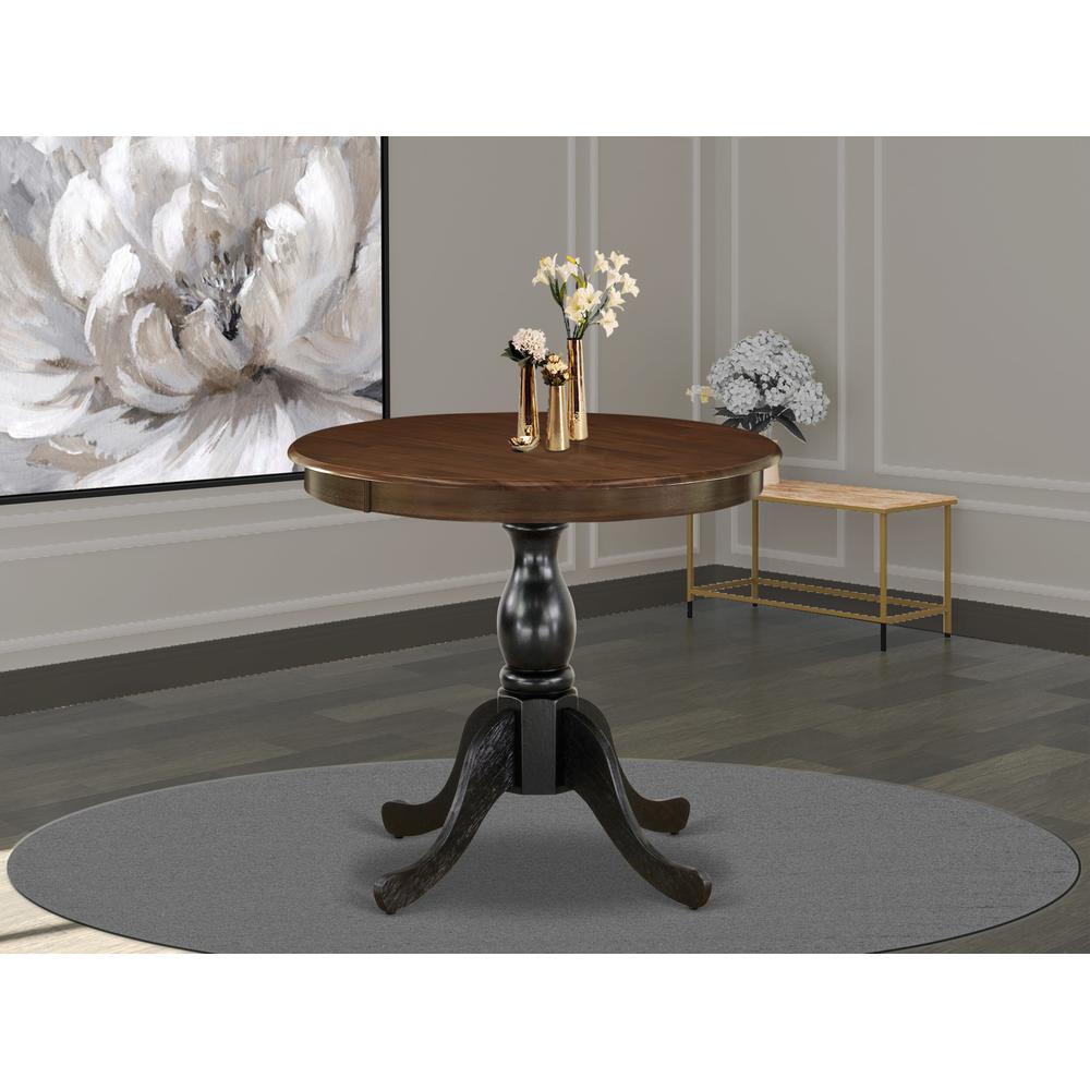 East West Furniture Kitchen Table - Walnut Table Top and Black Pedestal Leg Finish. Picture 1