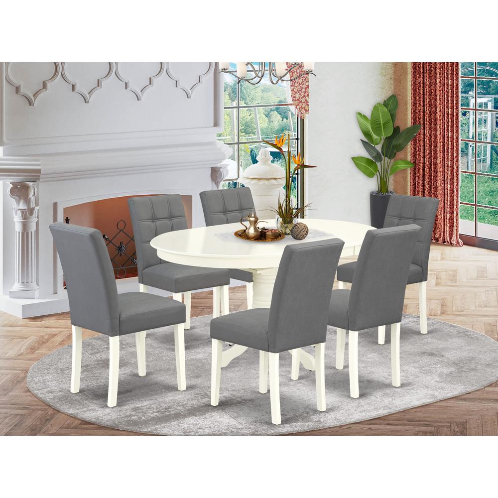 7 Piece Kitchen Table Set consists A Wood Table. Picture 1