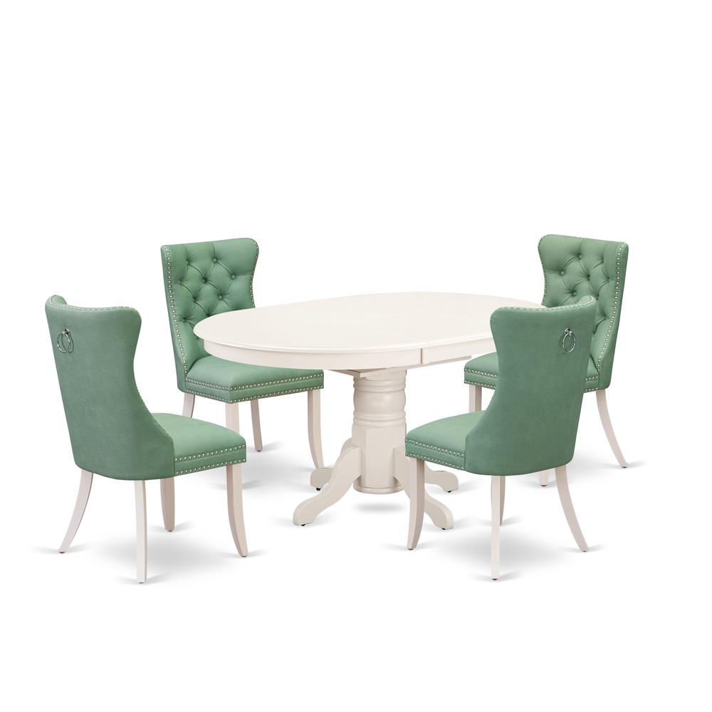 5 Piece Kitchen Set Consists of an Oval Dining Table with Butterfly Leaf. Picture 6