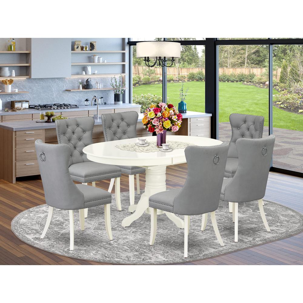 7 Piece Dining Set Consists of an Oval Kitchen Table with Butterfly Leaf. Picture 1