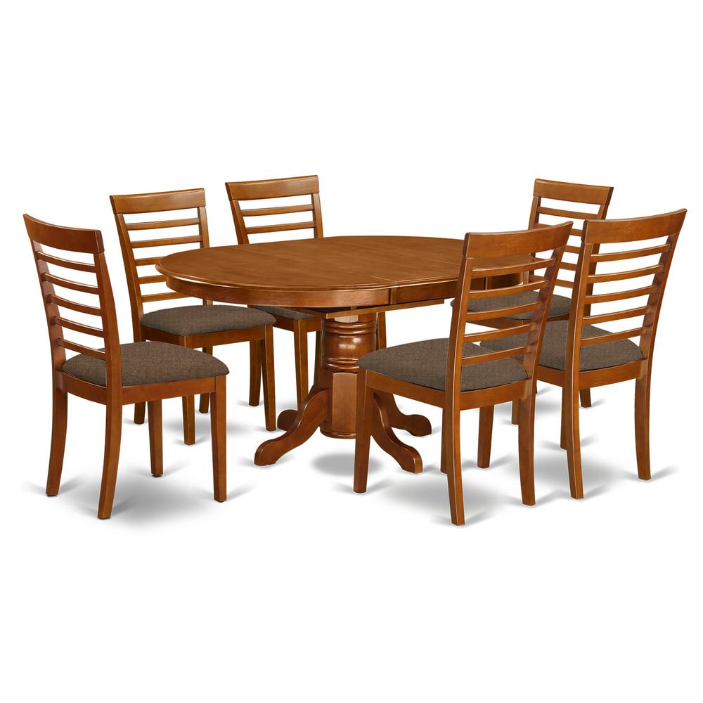 AVML7-SBR-C 7 Pc Dining room set-Oval dinette Table with Leaf and 6 Dining Chairs. Picture 1