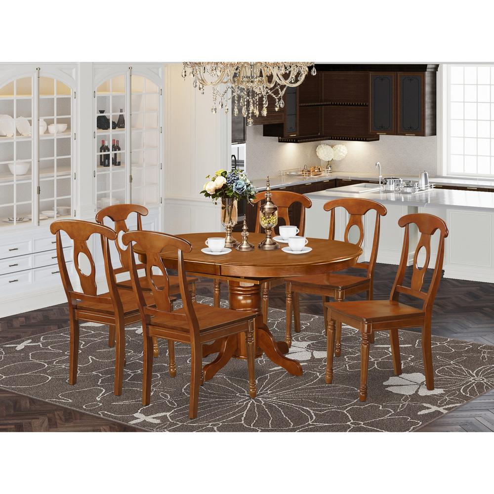 7  Pc  Dining  Table  with  Leaf  and  6  Wood  Kitchen  Chairs  in  Saddle  Brown. Picture 1