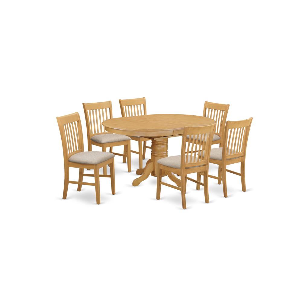 AVNO7-OAK-C 7 Pc Table and chair set - Dinette Table and 6 Dining Chairs. Picture 1