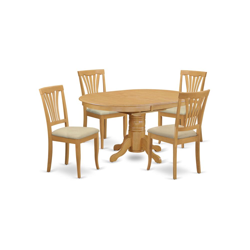 AVON5-OAK-C 5 Pc Dining room set-Oval Dining Table with Leaf and 4 Dining Chairs in Oak. Picture 1
