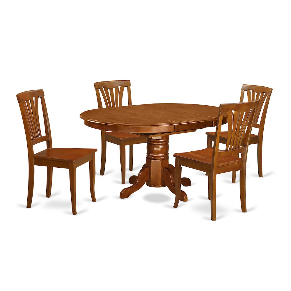 5  Pc  set  Avon  Kitchen  Table  offering  Leaf  and  4  Upholstered  Seat  Chairs  in  Saddle  Brown  in  Saddle  Brown. Picture 1