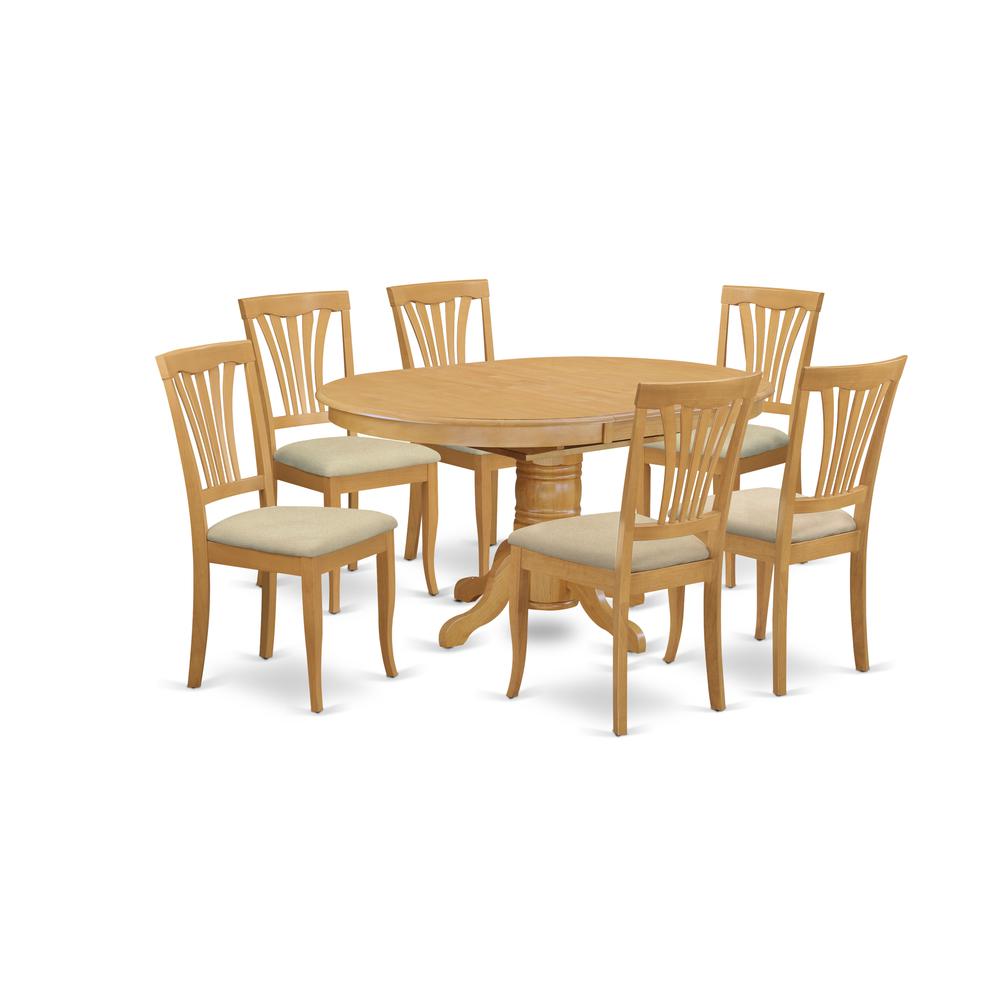 AVON7-OAK-C 7 Pc Dining room set-Oval dinette Table with Leaf and 6 Dining Chairs in Oak. Picture 1