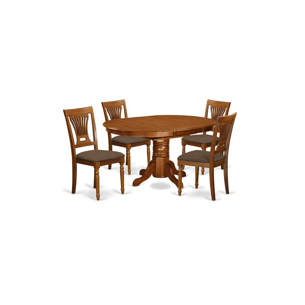AVPL5-SBR-C 5 Pc set Avon offering Leaf and 4 Fabric Kitchen Chairs in Saddle Brown. Picture 1