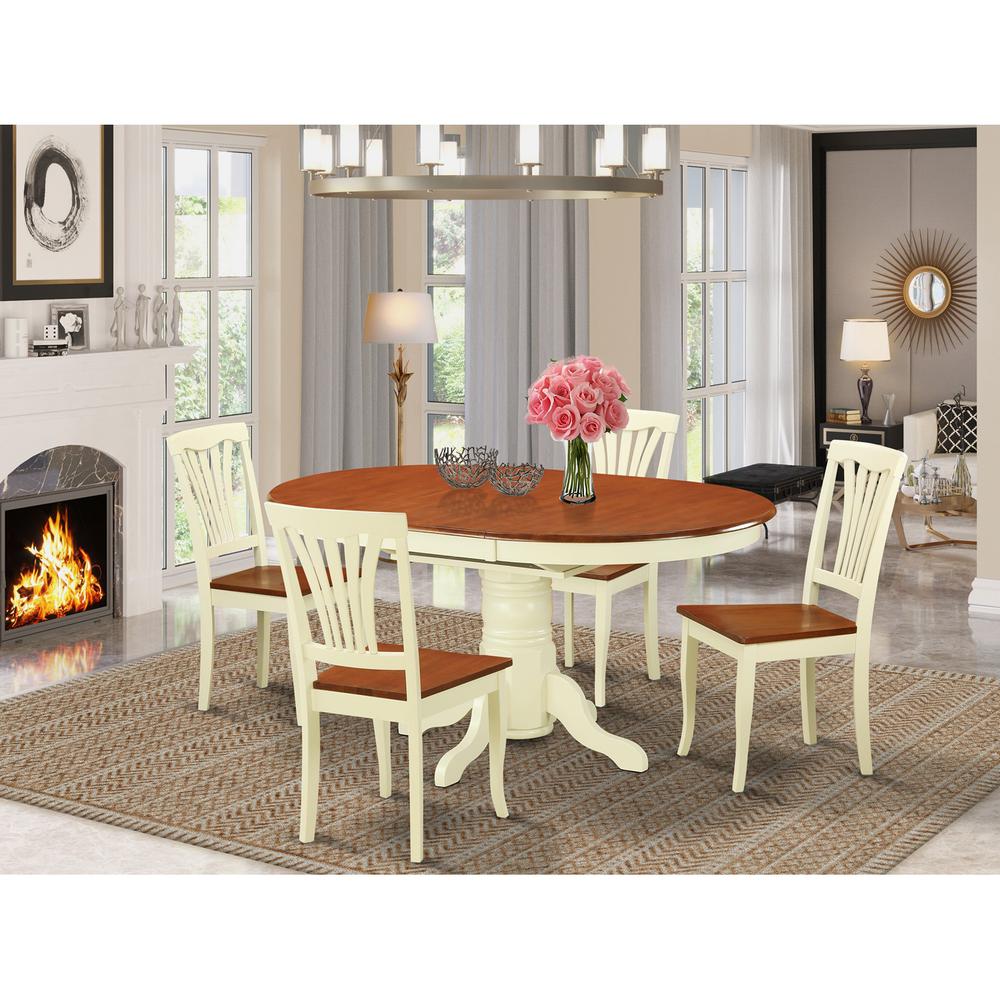 5  Pc  Dining  Table  with  Leaf  and  4  Wood  Kitchen  Chairs  in  Buttermilk  and  Cherry. The main picture.