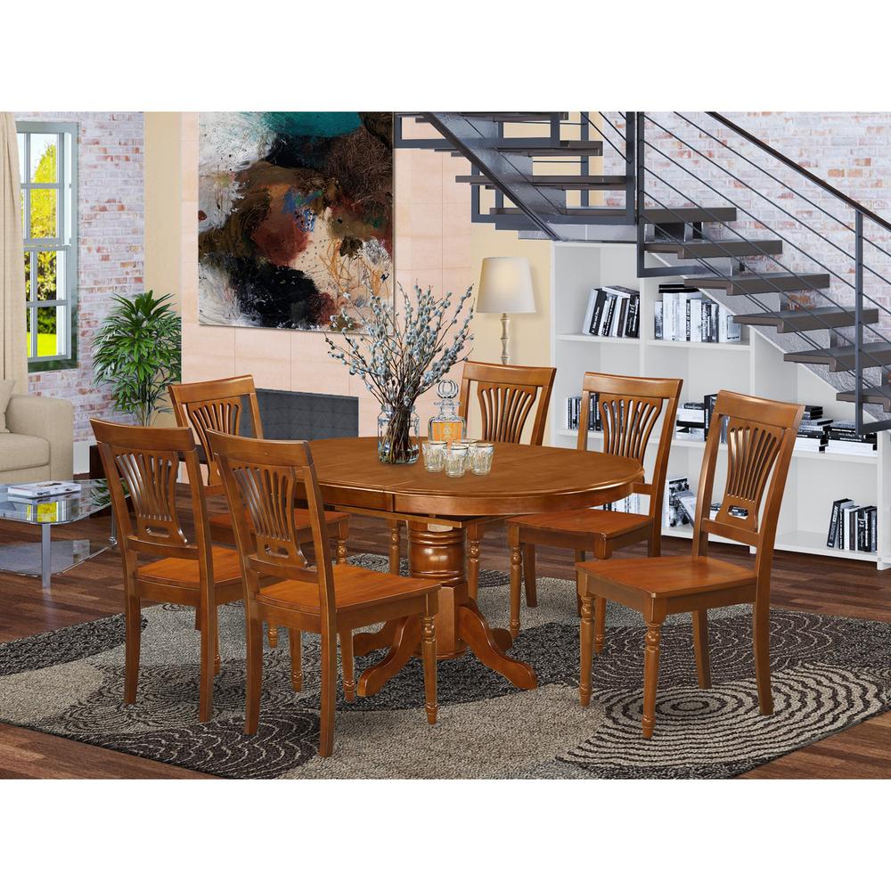 7  Pc  Avon  Dining  Table  with  Leaf  and  6hard  wood  Chairs  in  Saddle  Brown  .. Picture 1