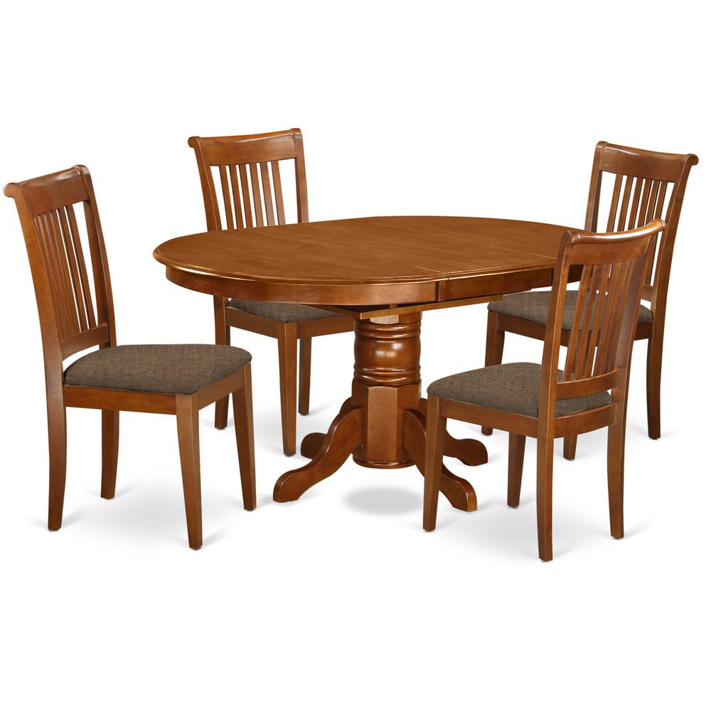 AVPO5-SBR-C 5 Pc set Avon with Leaf and 4 Cushiad Chairs in Saddle Brown. Picture 1