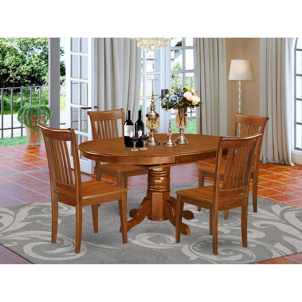 5  Pc  Avon  with  Leaf  and  4  Wood  Chairs  in  Saddle  Brown. Picture 1