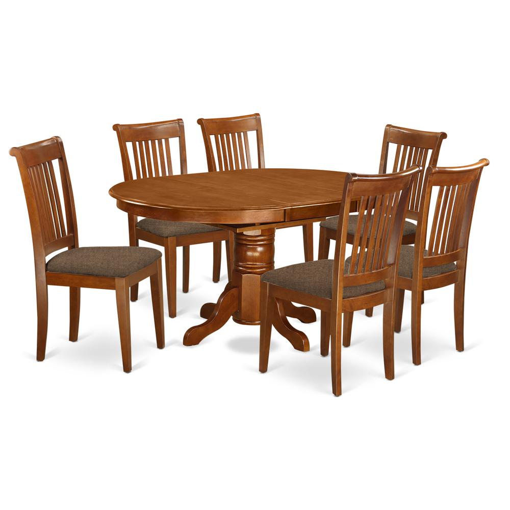 7  Pc  set  Avon  Kitchen  Table  with  Leaf  and  6Upholstered  Dinette  Chairs  in  Saddle  Brown. Picture 1