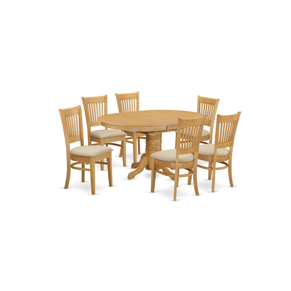 AVVA7-OAK-C 7 Pc Dining set-Dining Table with Leaf and 6 Dinette Chairs.. Picture 1