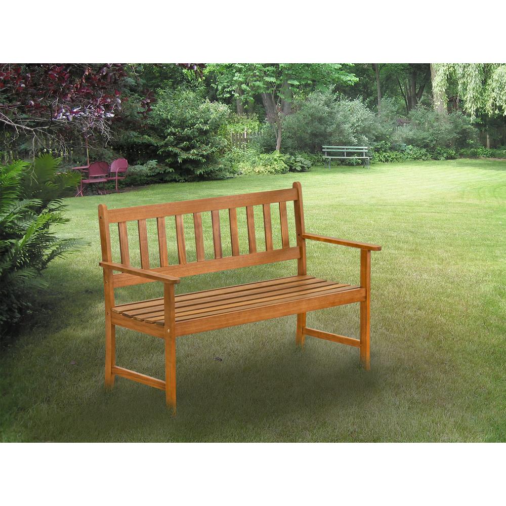 East West Furniture Belmont Bench without Cushion made of Acacia wood in Natural Oil finish. Picture 1