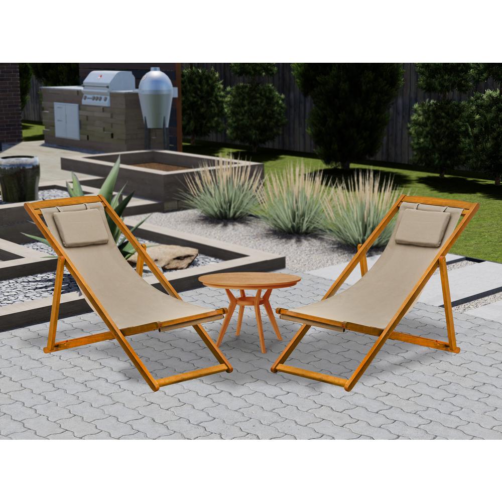 East West Furniture Modern Outdoor Patio Garden Camping Chairs - Beacher Monroe Polyester Fabric Relax Chairs Set of 2 - Natural Oil Finish. The main picture.