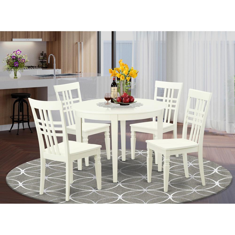 5  PC  Table  and  chair  set  with  a  Boston  Table  and  4  Dining  Chairs  in  Linen  White. Picture 1